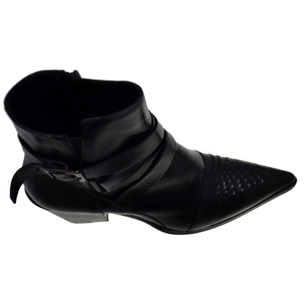 Italian Women's Shoes Jo Ghost 3738 Black Leather Pointed Ankle Boots