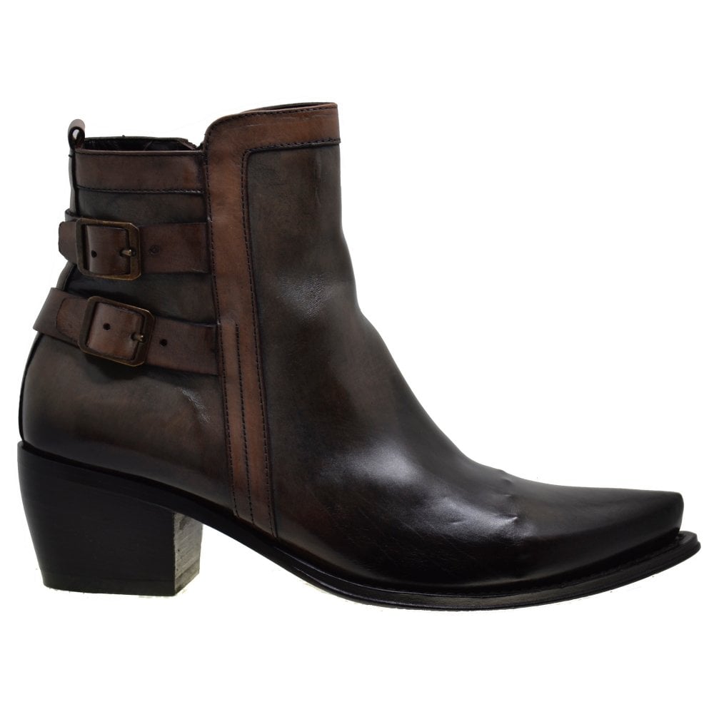 Women's Italian Shoes Jo Ghost 3842 Moscato Leather Pointed Buckle Boots