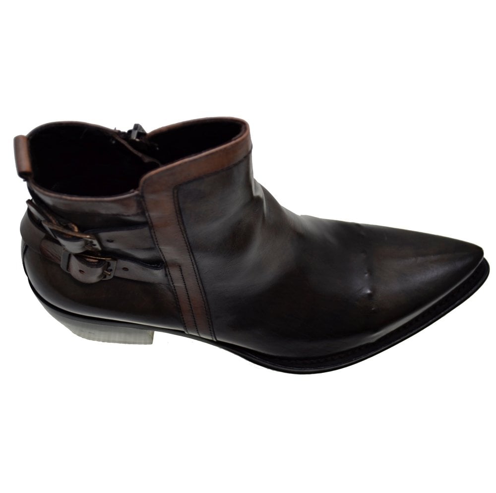 Women's Italian Shoes Jo Ghost 3842 Moscato Leather Pointed Buckle Boots