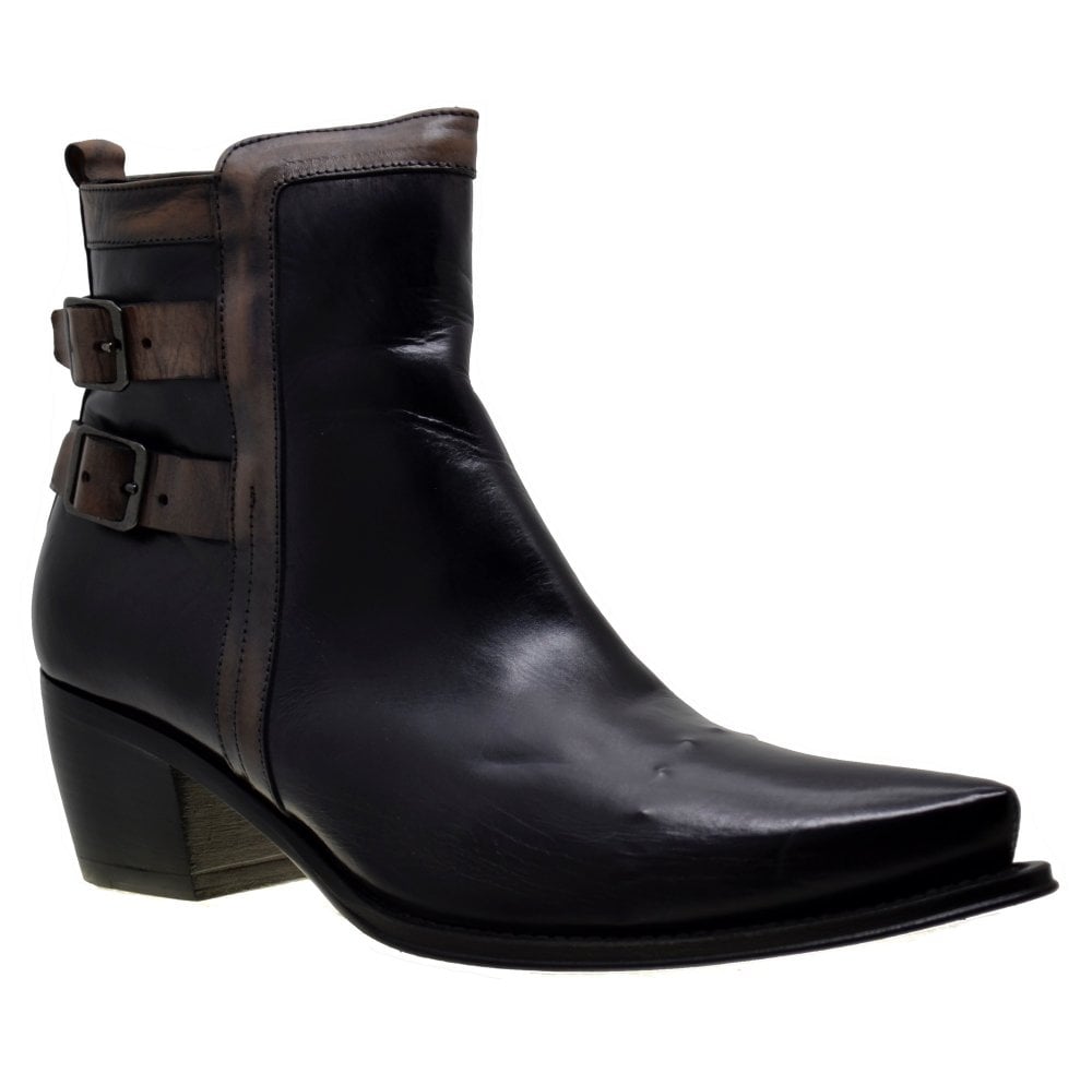 Women's Italian Boots Jo Ghost 3842 Black Leather Pointed Buckle