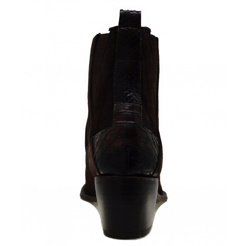 Women's Italian Shoes Jo Ghost 3969 Brown Suede Leather Pointed Boots