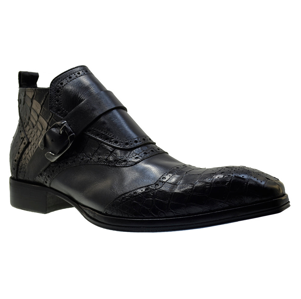 Italian Men's Shoes Jo Ghost 3996 Black Leather Print Crocodile Formal Low Ankle Boots