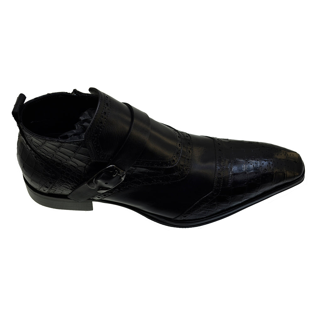 Men's Italian Shoes Jo Ghost 3996 Black Leather Print Crocodile Dress Boots