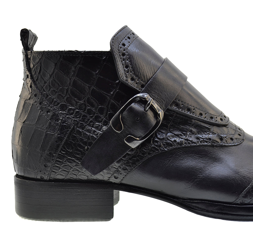 Men's Italian Shoes Jo Ghost 3996 Black Leather Print Crocodile Dress Boots