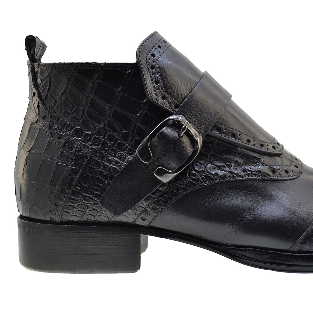 Italian Men's Shoes Jo Ghost 3996 Black Leather Print Crocodile Formal Low Ankle Boots