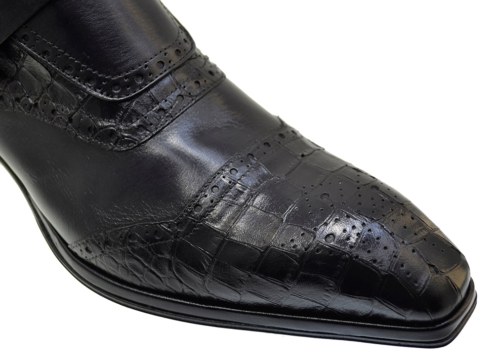 Men's Italian Shoes Jo Ghost 3996 Black Leather Print Crocodile Dress Boots
