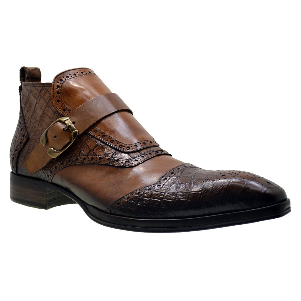 Italian Man's Shoes Jo Ghost 3996 Brown Leather Print Crocodile Formal Low Ankle Boots