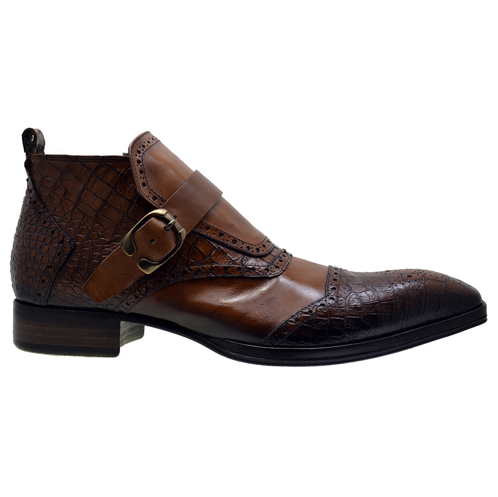 Italian Man's Shoes Jo Ghost 3996 Brown Leather Print Crocodile Formal Low Ankle Boots