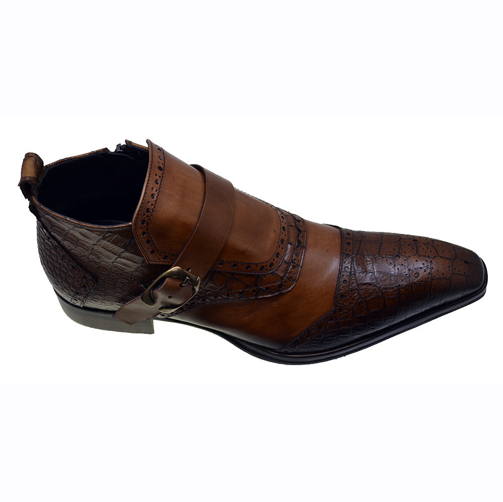 Men's Italian Shoes Jo Ghost 3996 Brown Leather Print Crocodile Dress Boots