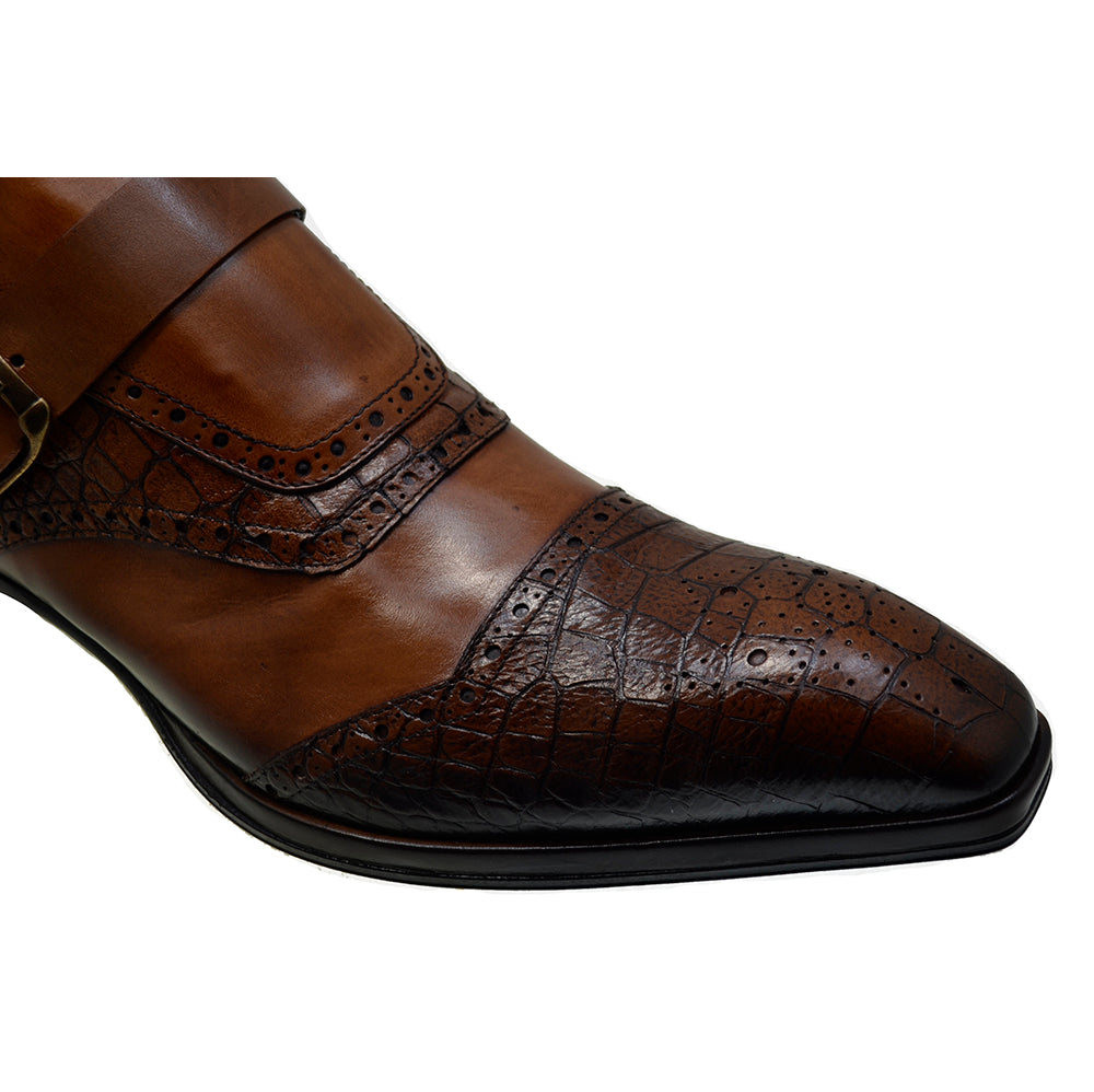 Italian Man's Shoes Jo Ghost 3996 Brown Leather Print Crocodile Formal Low Ankle Boots