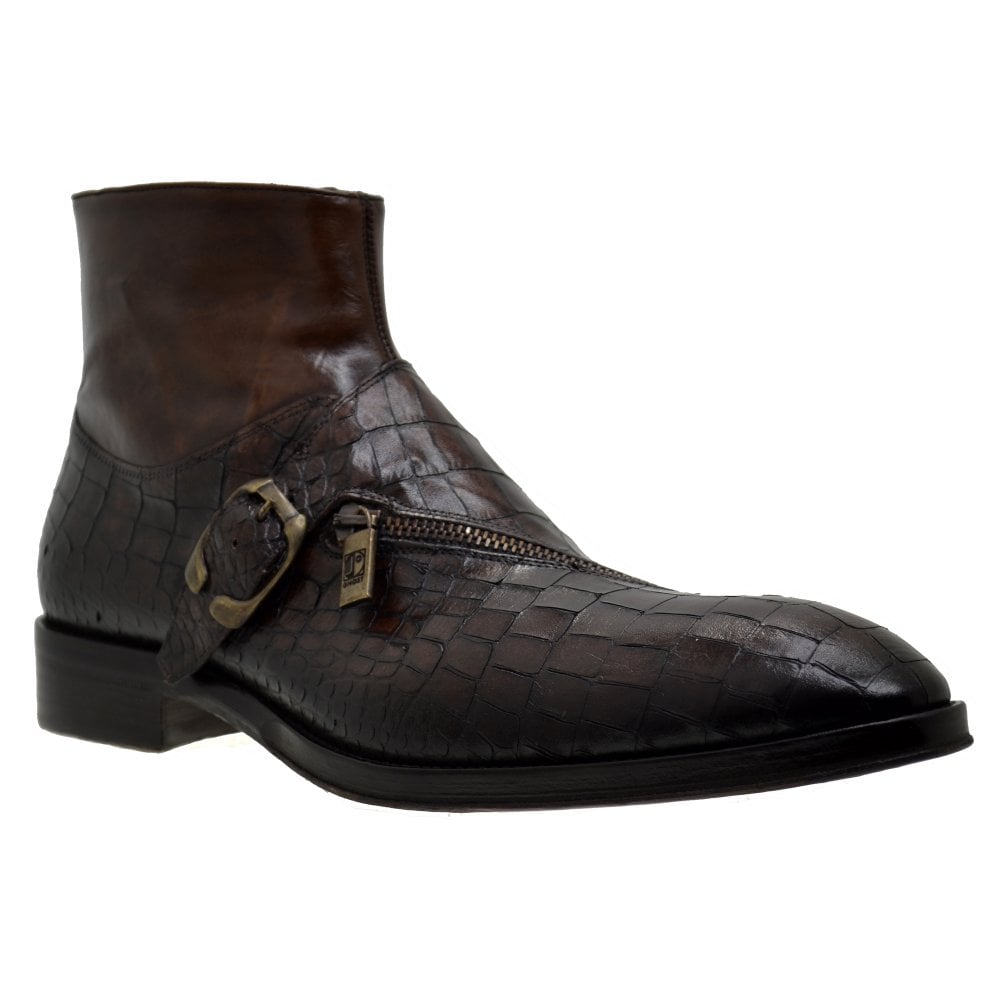 Italian Men's Shoes Jo Ghost 847 Brown Leather Print Crocodile Formal Ankle Monk Boots