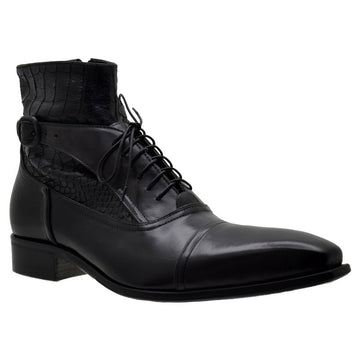 Italian Men's Shoes Jo Ghost 960 Black Leather Print Crocodile Formal Ankle Boots