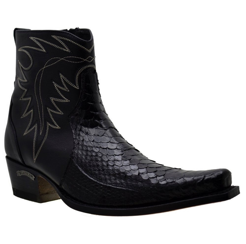 Men's Cowboy Boots Sendra 10165P Black Leather Black Python Skin