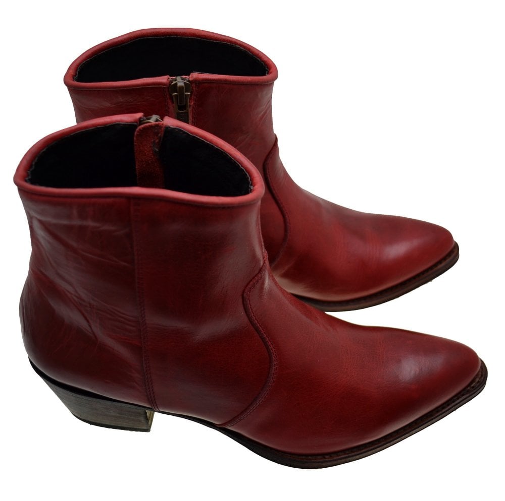 Sendra 10393 Red Leather West Heel Formal Ankle Boots