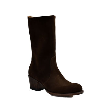 Sendra 14537 Brown Suede High Heel Round Toe Mid Calf Boots