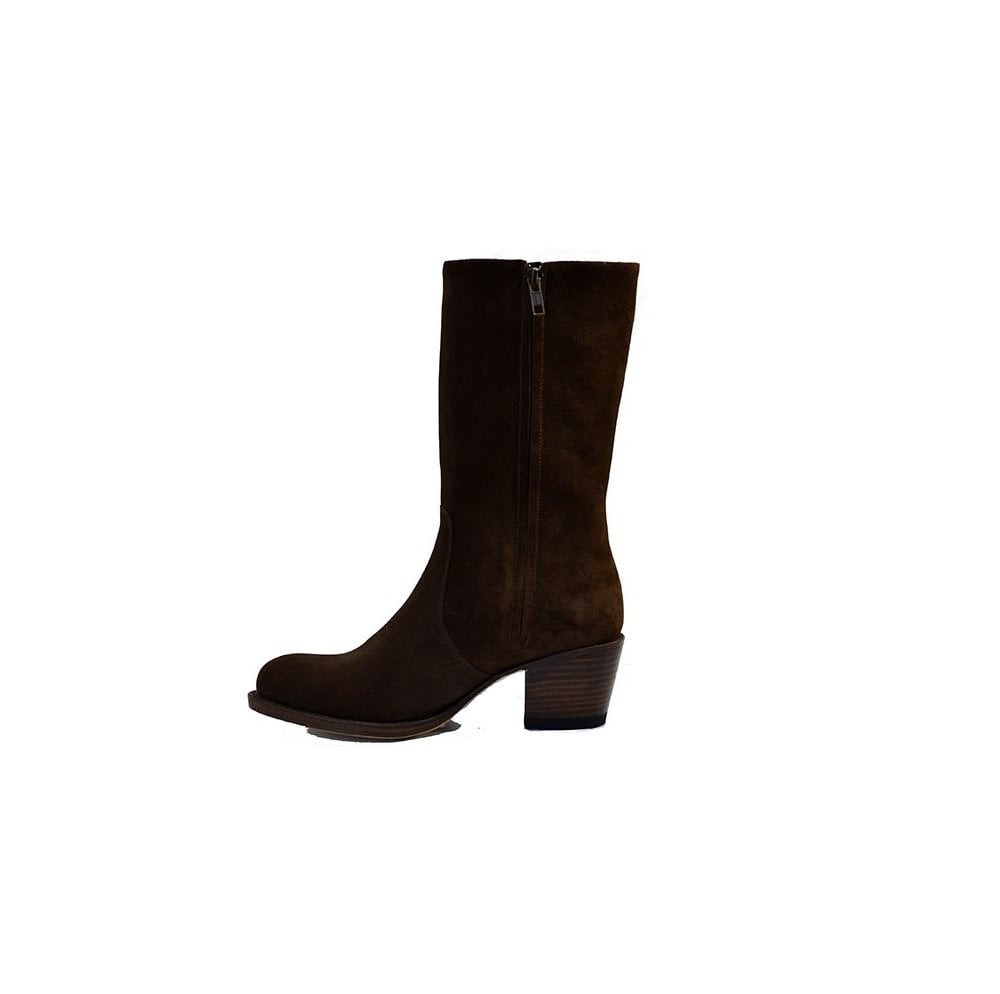 Sendra 14537 Brown Suede High Heel Round Toe Mid Calf Boots