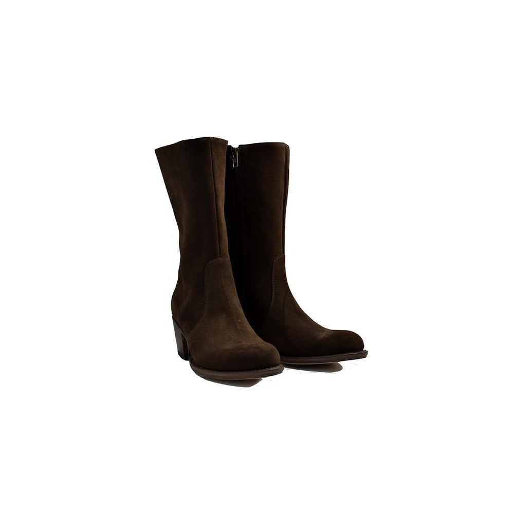 Sendra 14537 Brown Suede High Heel Round Toe Mid Calf Boots