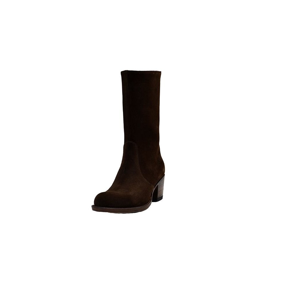 Sendra 14537 Brown Suede High Heel Round Toe Mid Calf Boots