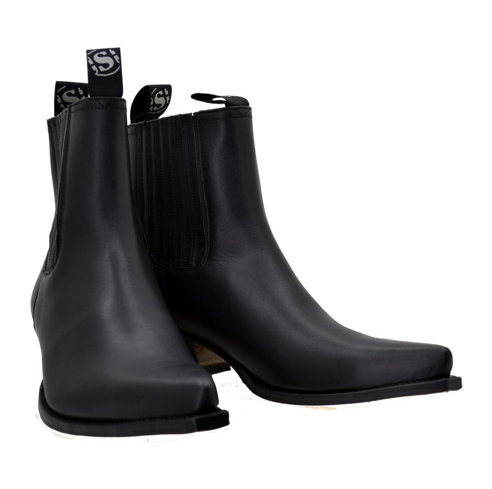 Sendra 1692 Black Leather Ibiza Heel Ankle Cowboy Boots