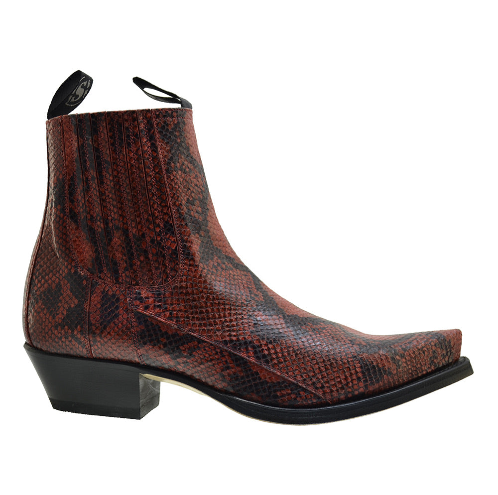 Sendra Spain Model 1692P Red Print Python Calf-skin Leather Pull-up Ankle Cowboy Boots