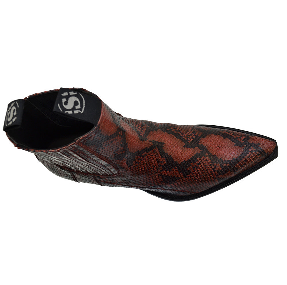 Men's Cowboy Boots Sendra 1692P Red Print Python Leather Cuban Heel