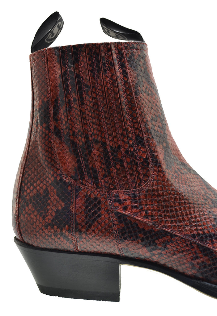 Men's Cowboy Boots Sendra 1692P Red Print Python Leather Cuban Heel