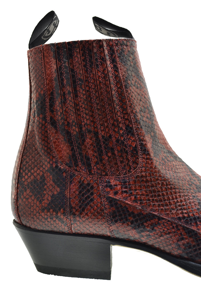 Sendra Spain Model 1692P Red Print Python Calf-skin Leather Pull-up Ankle Cowboy Boots