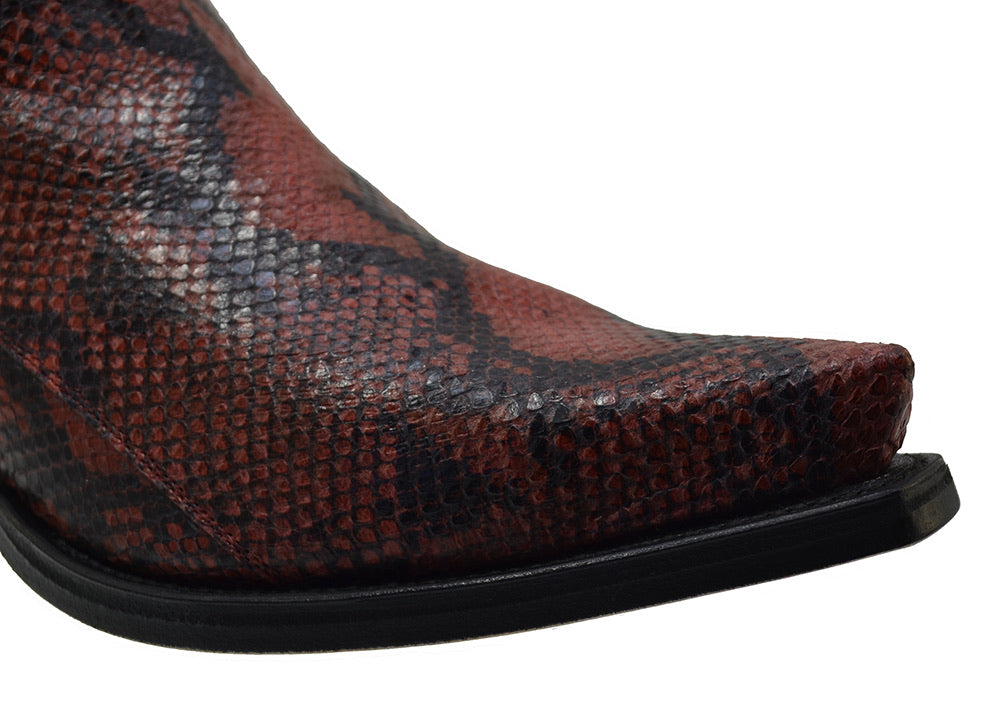 Men's Cowboy Boots Sendra 1692P Red Print Python Leather Cuban Heel