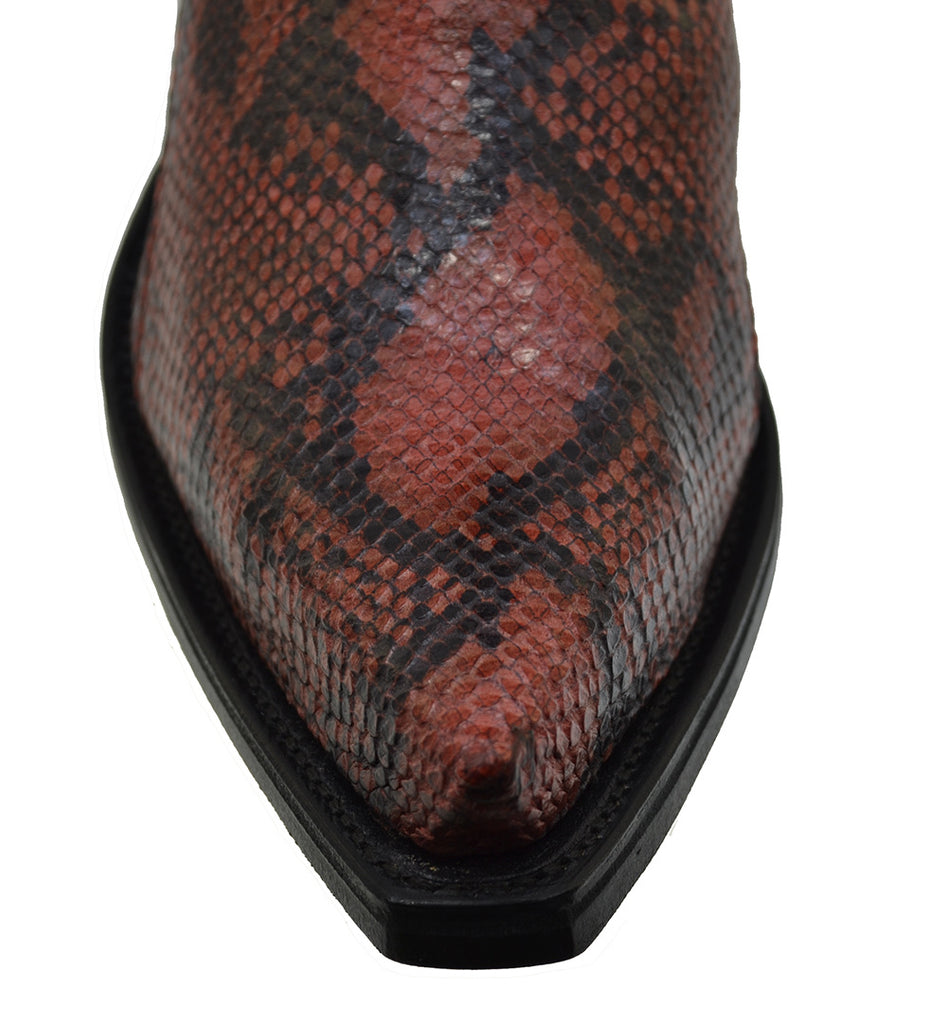Men's Cowboy Boots Sendra 1692P Red Print Python Leather Cuban Heel