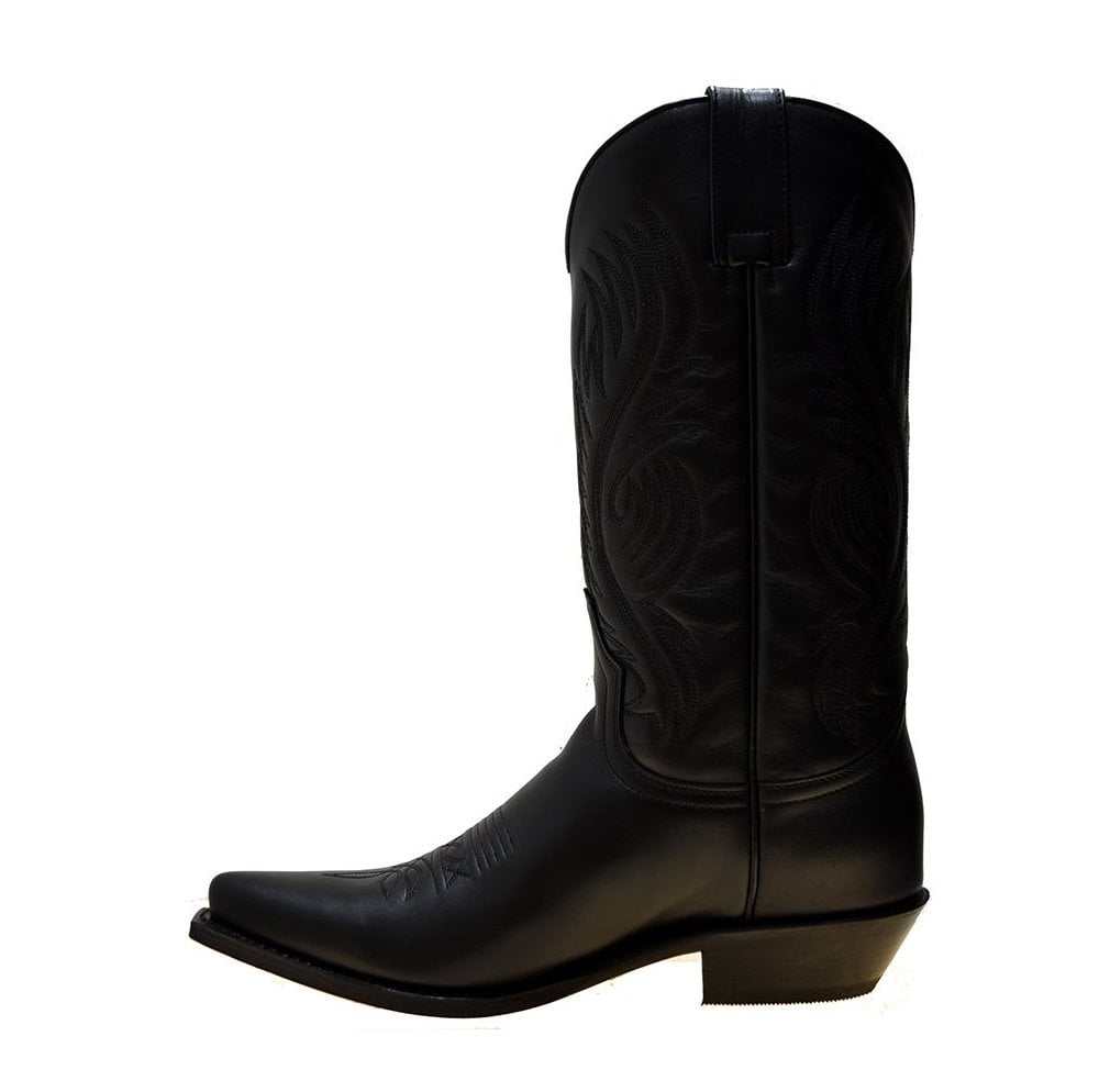 Sendra 2605F Black Leather Cuban Heel Mid Calf Classic Cowboy Boots