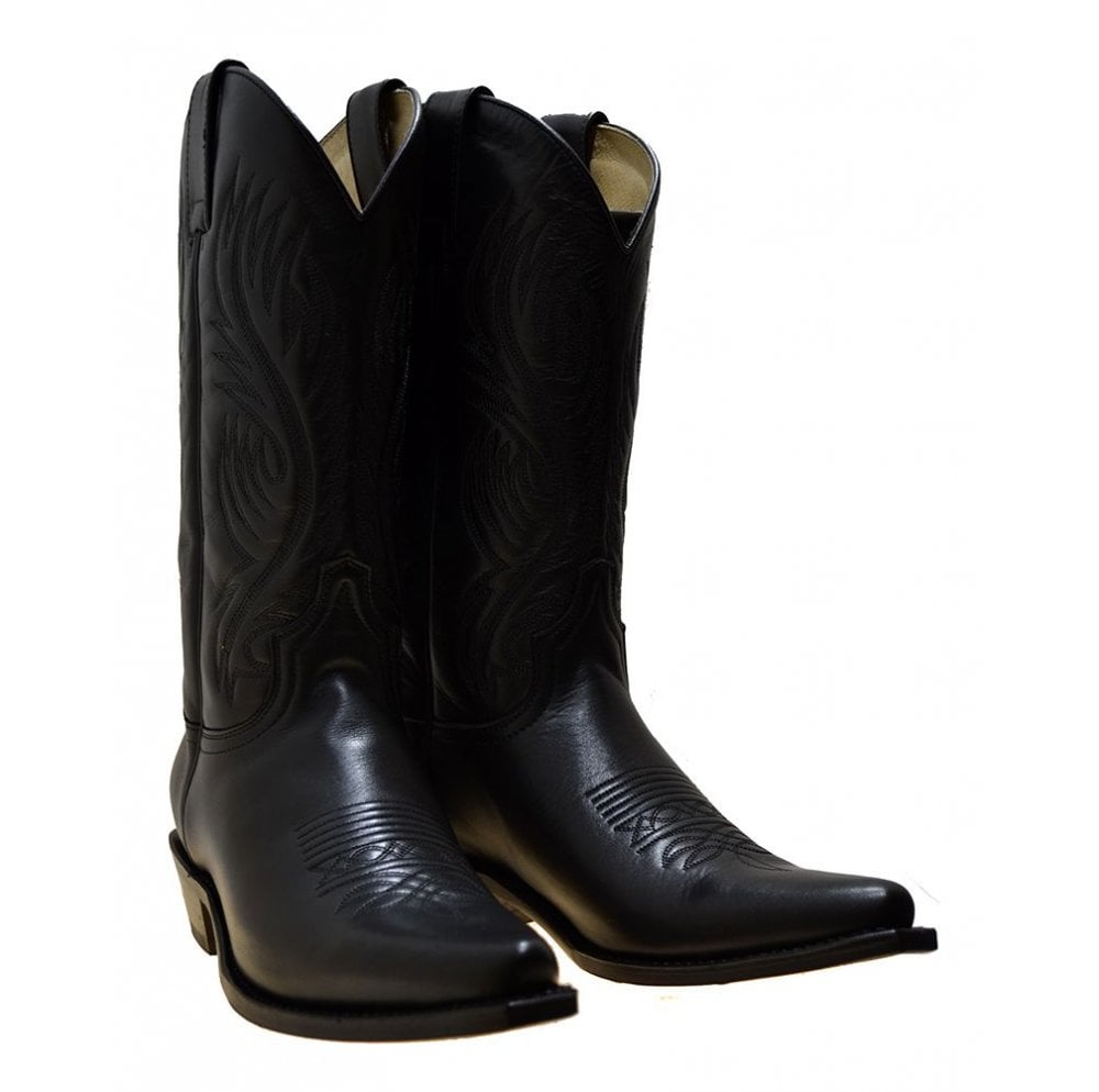 Sendra 2605F Black Leather Cuban Heel Mid Calf Classic Cowboy Boots