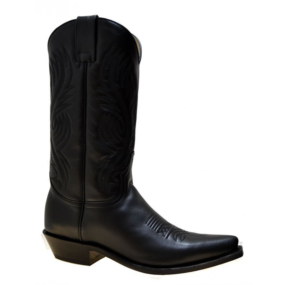 Sendra 2605M Black Leather Cuban Heel Mid Calf Classic Cowboy Boots