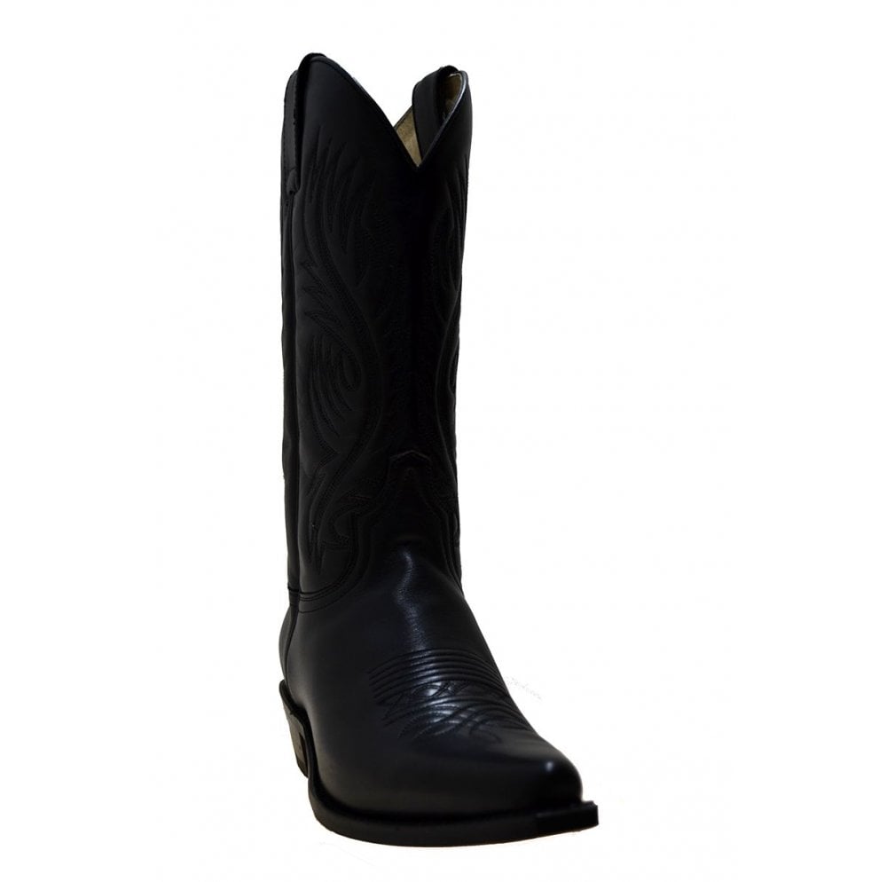 Sendra 2605M Black Leather Cuban Heel Mid Calf Classic Cowboy Boots