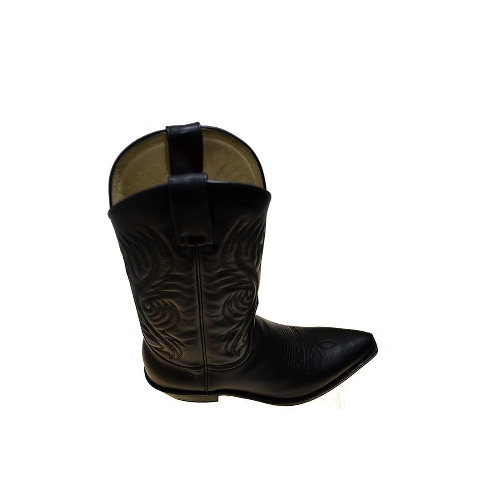 Sendra 2605M Black Leather Cuban Heel Mid Calf Classic Cowboy Boots