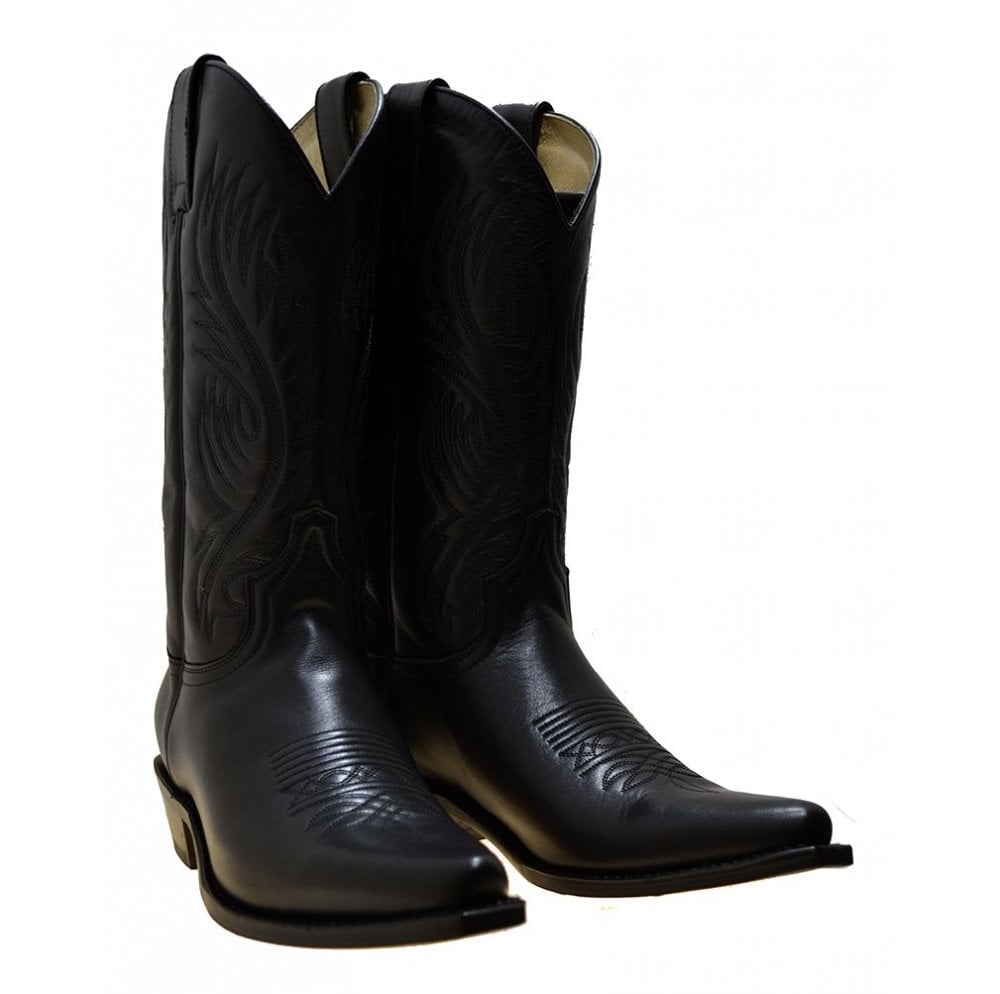 Sendra 2605M Black Leather Cuban Heel Mid Calf Classic Cowboy Boots