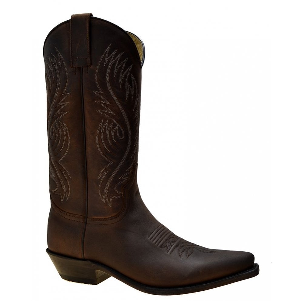 Sendra 2605M Brown Leather Cuban Heel Mid Calf Classic Cowboy Boots
