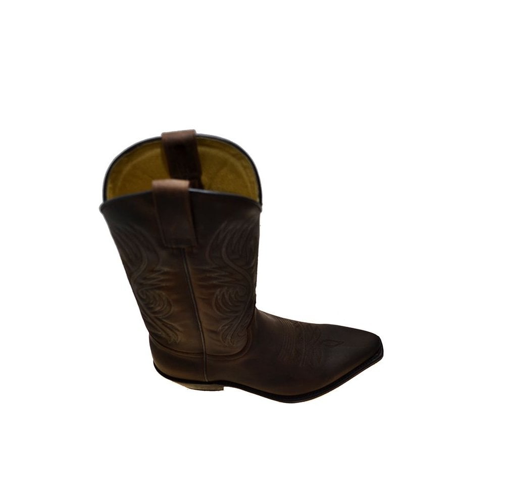 Sendra 2605M Brown Leather Cuban Heel Mid Calf Classic Cowboy Boots