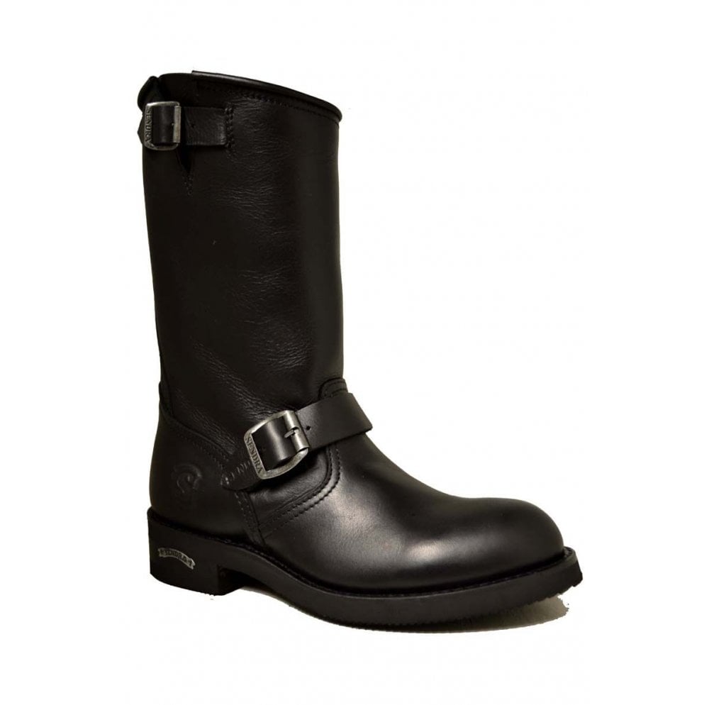 Sendra Shoes 2944 Black Leather Pull up Round Toe Mid Calf Classic Biker Boots