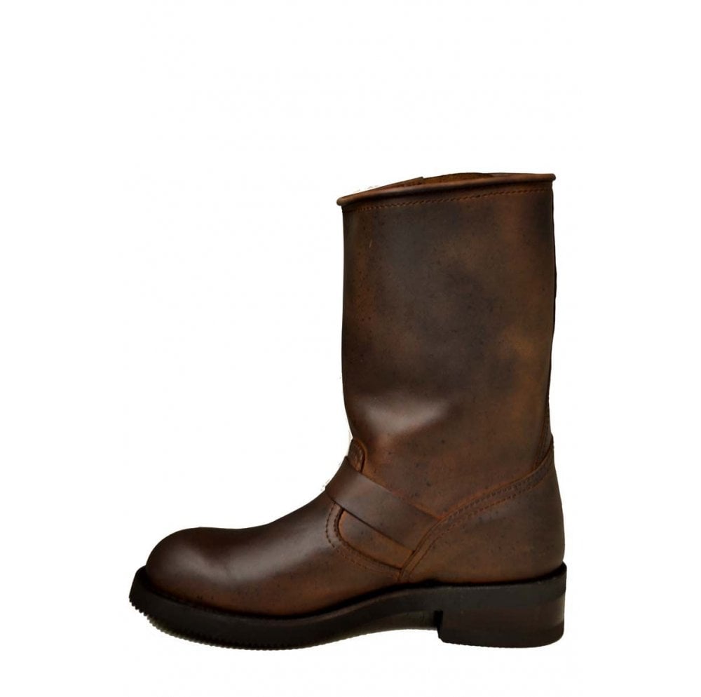 Sendra 2944 Brown Leather Pull up Round Toe Mid Calf Classic Biker Boots