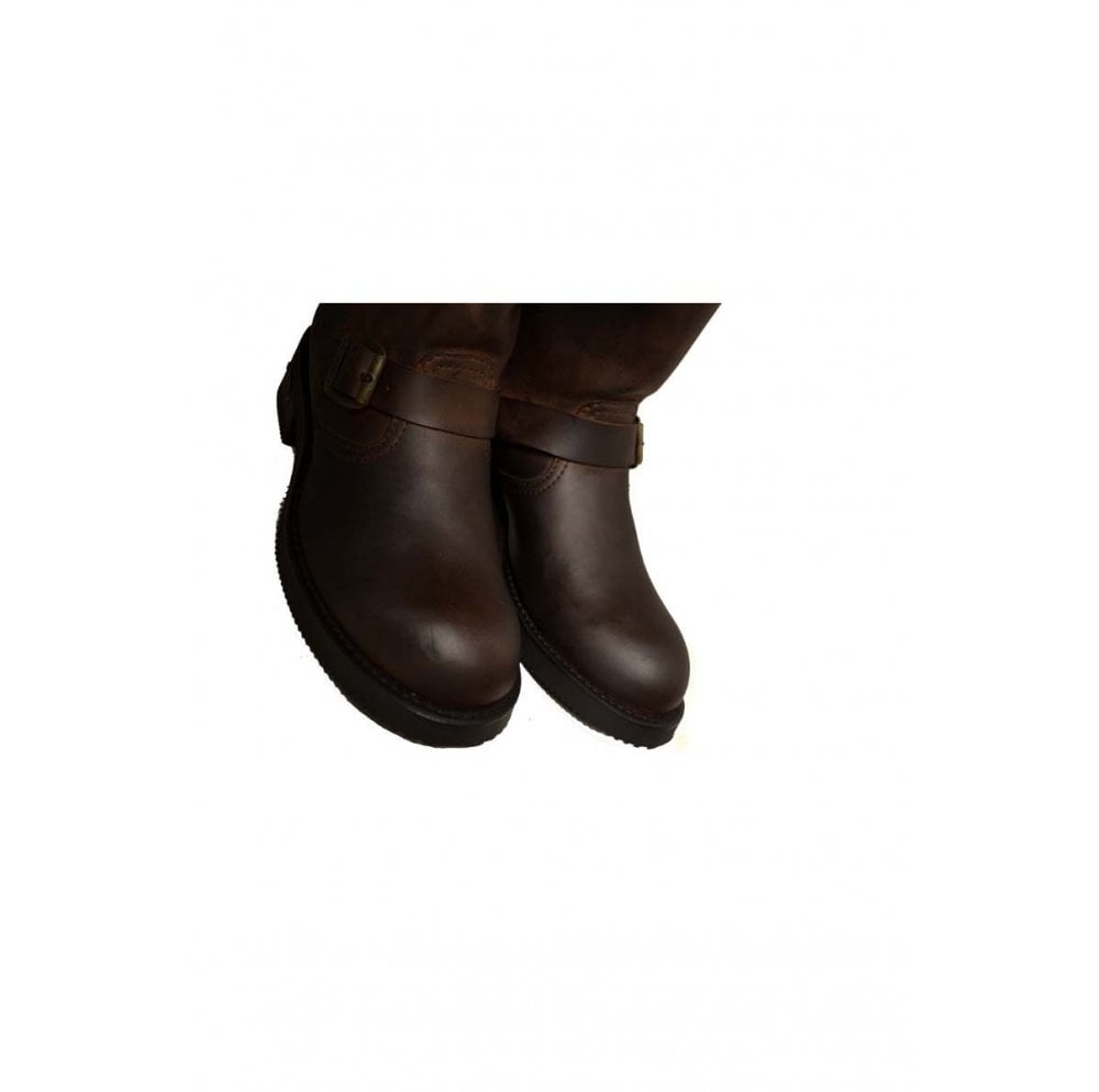 Sendra 2944 Brown Leather Pull up Round Toe Mid Calf Classic Biker Boots