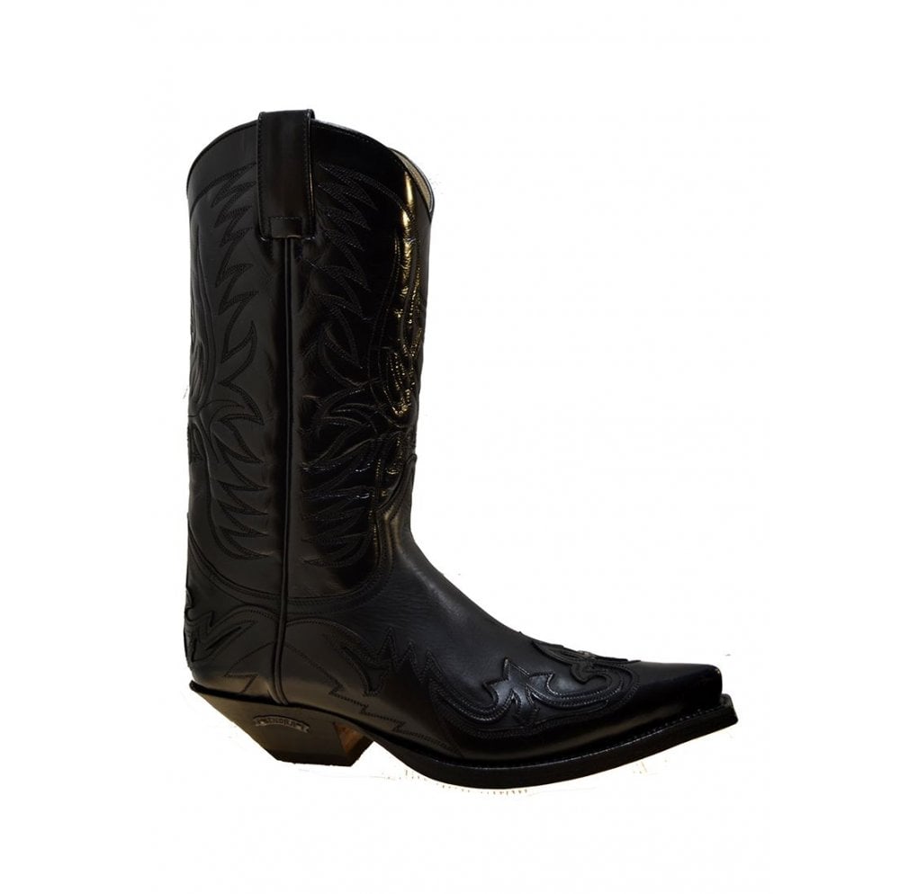 Sendra Men's Shoes 3241 Black Leather Ibiza Heel Mid Calf Cowboy Boots