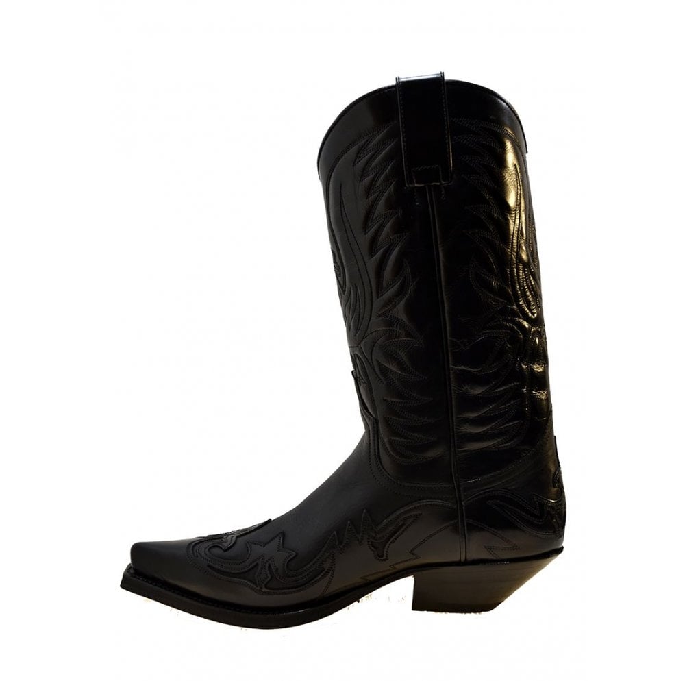 Sendra 3241 Black Leather Ibiza Heel Mid Calf Cowboy Boots
