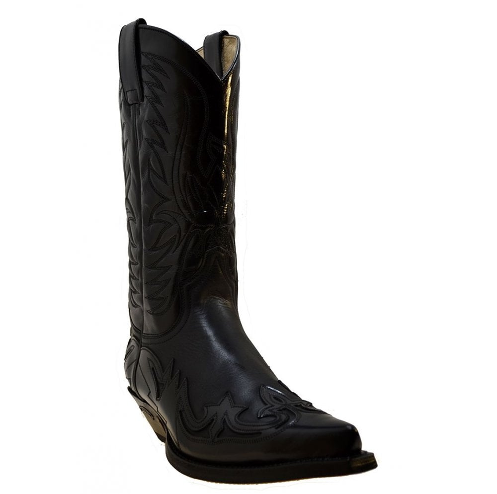 Sendra 3241 Black Leather Ibiza Heel Mid Calf Cowboy Boots