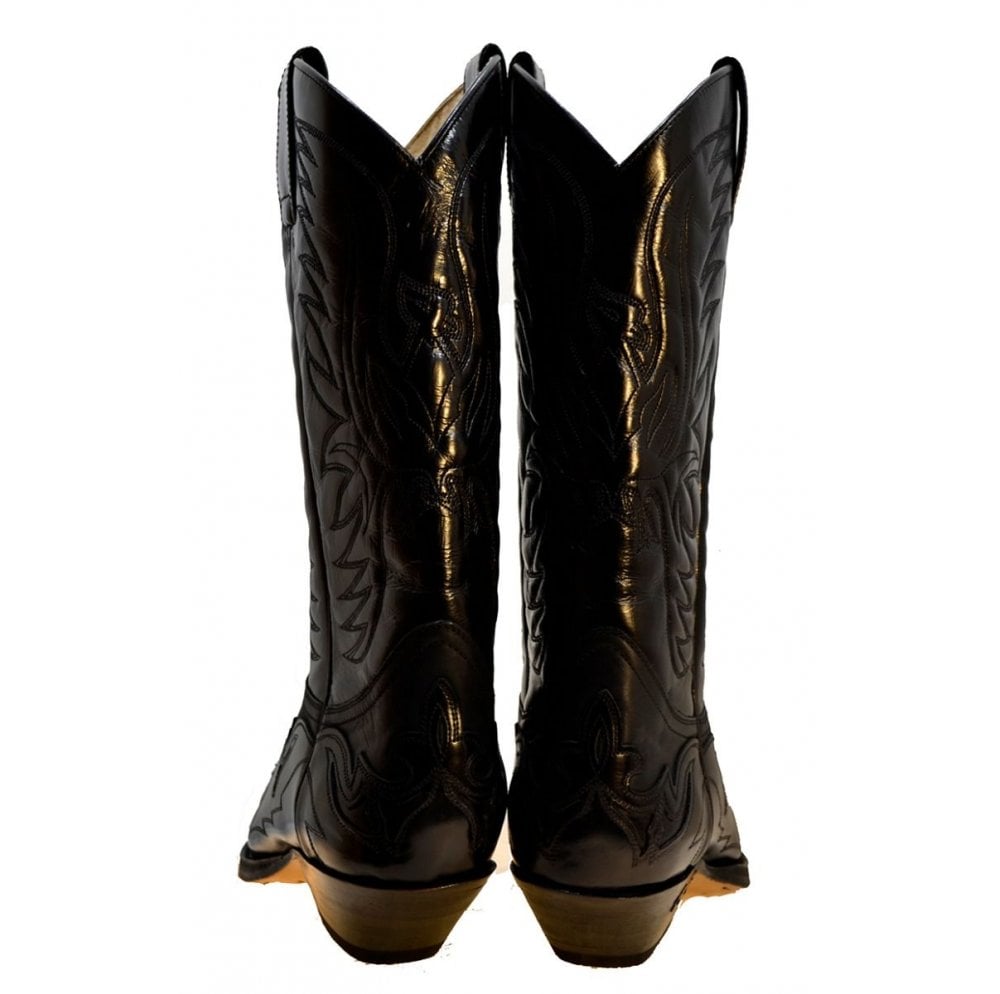 Sendra 3241 Black Leather Ibiza Heel Mid Calf Cowboy Boots