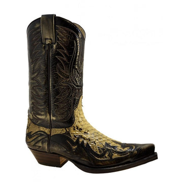 Sendra Men's Shoes 3241P Tierra Leather Python Skin West Heel Mid Calf Cowboy Boots