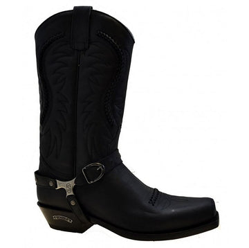 Men's Biker Boots Sendra 3434 Harness Black Leather Cuban Heel