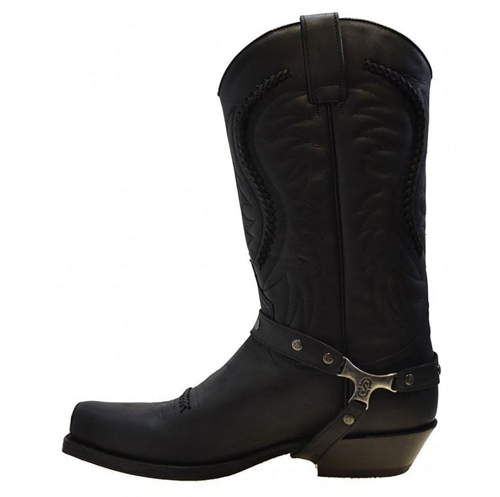 Men's Biker Boots Sendra 3434 Harness Black Leather Cuban Heel
