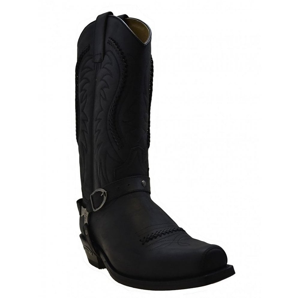 Men's Biker Boots Sendra 3434 Harness Black Leather Cuban Heel