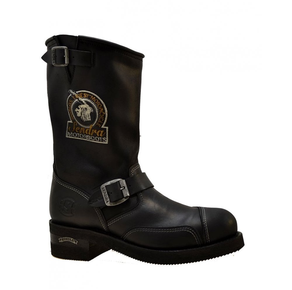 Sendra Men's Shoes 3565 Black Leather Steel Toe Cap Mid Calf Biker Boots