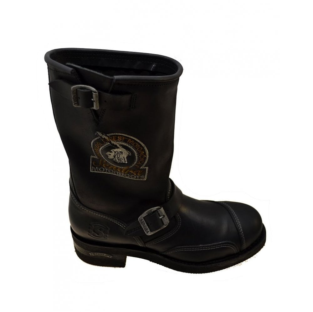 Sendra 3565 Black Leather Steel Toe Cap Mid Calf Biker Boots